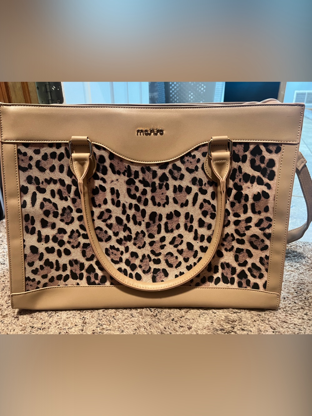 MOSISO Tan Leopard-Print Tote with Smooth Handles